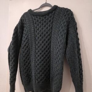 Men's Cable 100% Wool Aran Irish Sweater - Dark Green